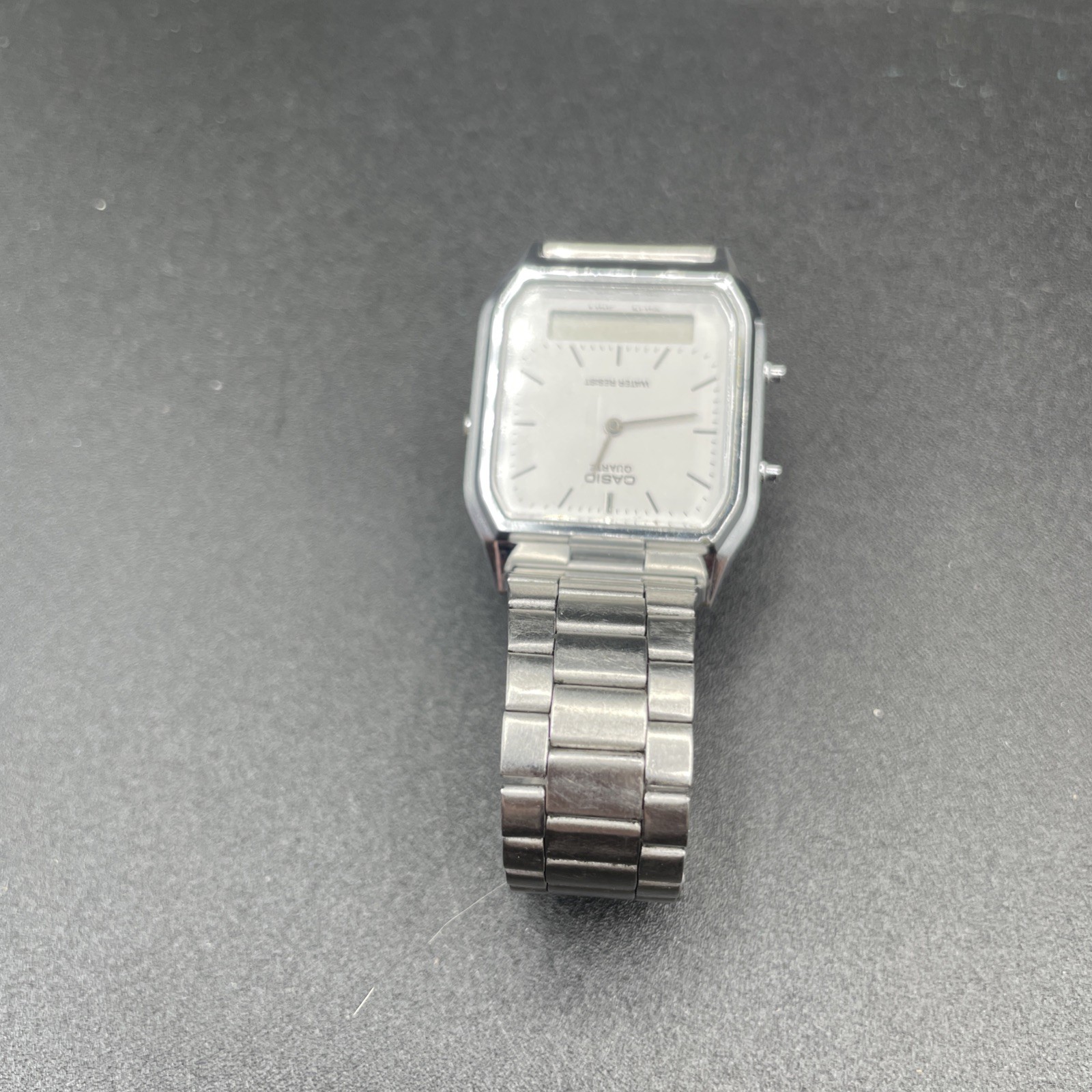 Casio AQ-230 Ana Digi Watch Silver Retro Square Japan Movt Vintage Style