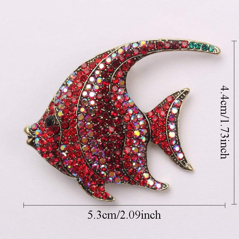 Vintage Red Fish Brooch with Rhinestones: Retro Jewelry Accessory, Perfect Gift