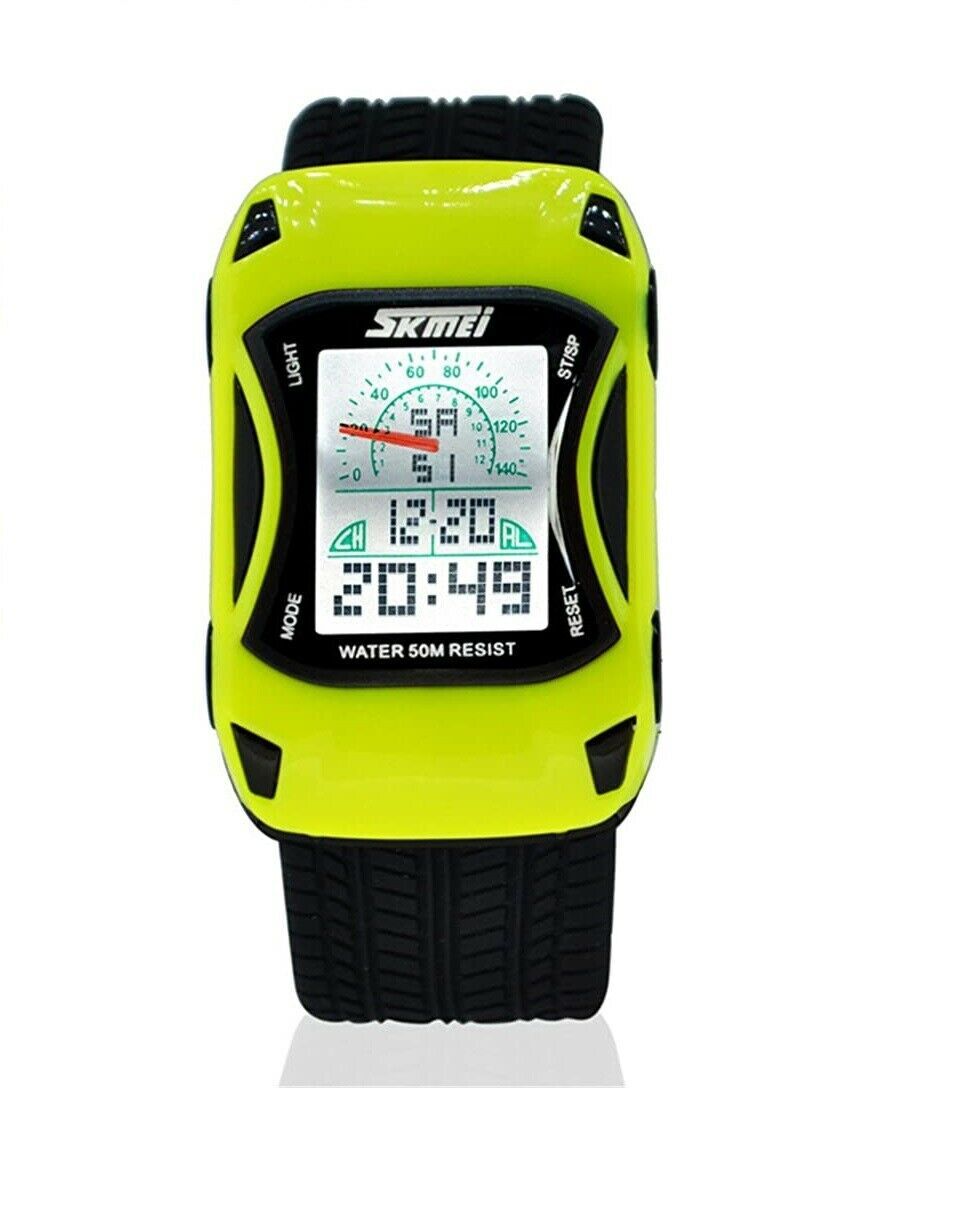 SKMEI Kids Alarm Date Racing Car Toy Digital Wristwatch Water Resistant 5ATM