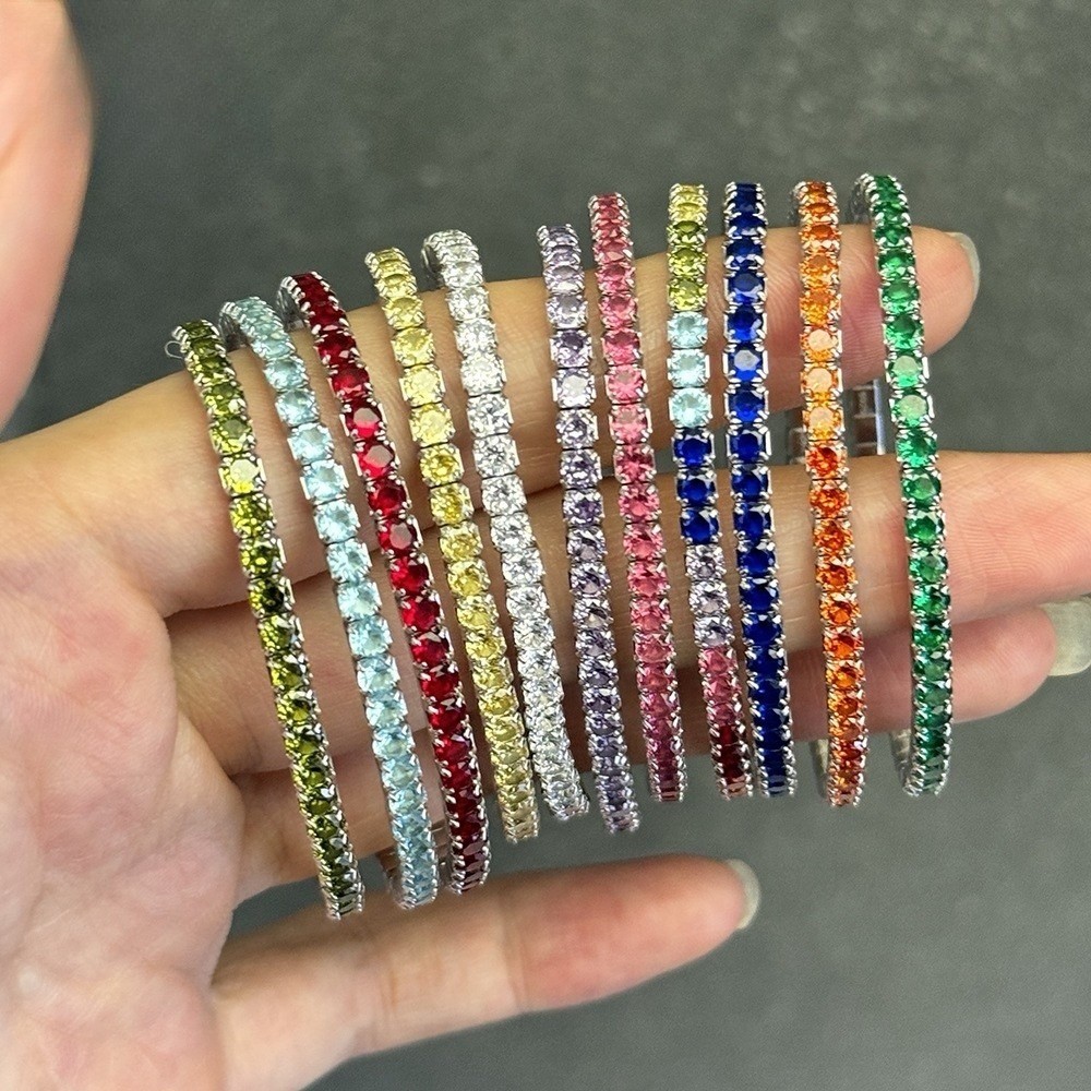 3mm Tennis Bracelet Multicolored 5A Cubic Zirconia S925 Silver for Women Jewelry