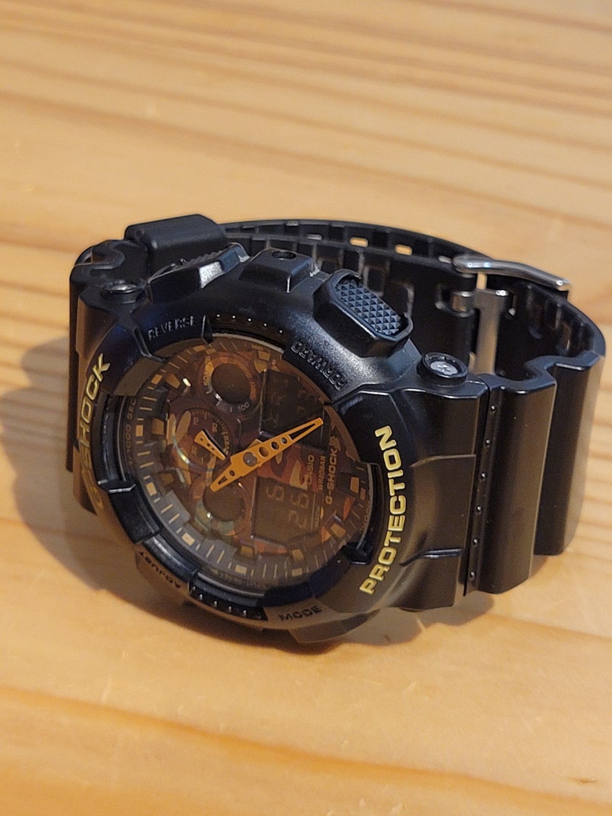 EXCELLENT! ​CASIO G-SHOCK GA-100CF Camo Dial Black – NEW BATTERY, HANDS ALIGNED