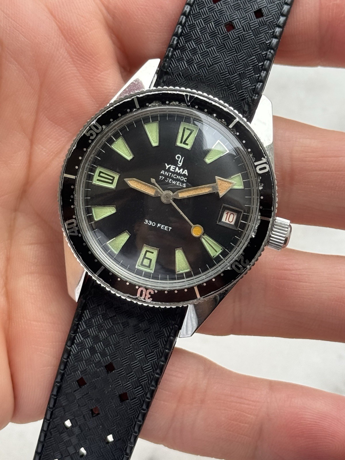 Vintage Yema Skin Diver Watch 8755 Manual Mens 38mm Swiss Made Just Serviced !