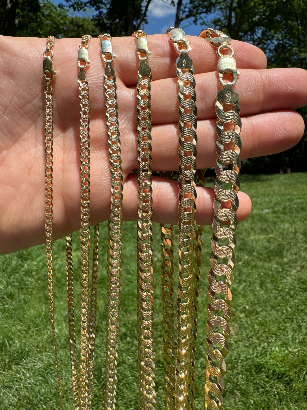 Men’s Cuban Chain Real 14k Gold Plated Solid 925 Silver Hip Hop ITALY 3-10.5mm