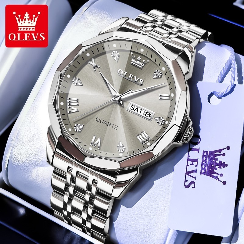 OLEVS Men’s Waterproof Quartz Watch with Luminous Dial, Date, and Day Display
