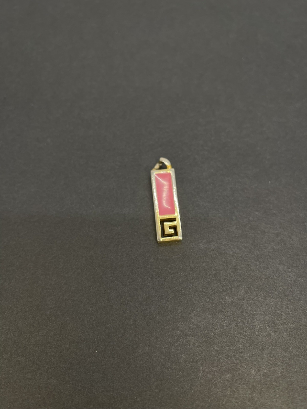 Vintage GIVENCHY G Logo Rectangle Plate Gold Tone Pendant w Pink elegant beauty