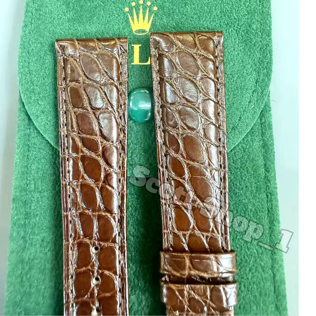 ROLEX Light Brown Crocodile Leather Watch Strap 20-16mm Silver Buckle NOS