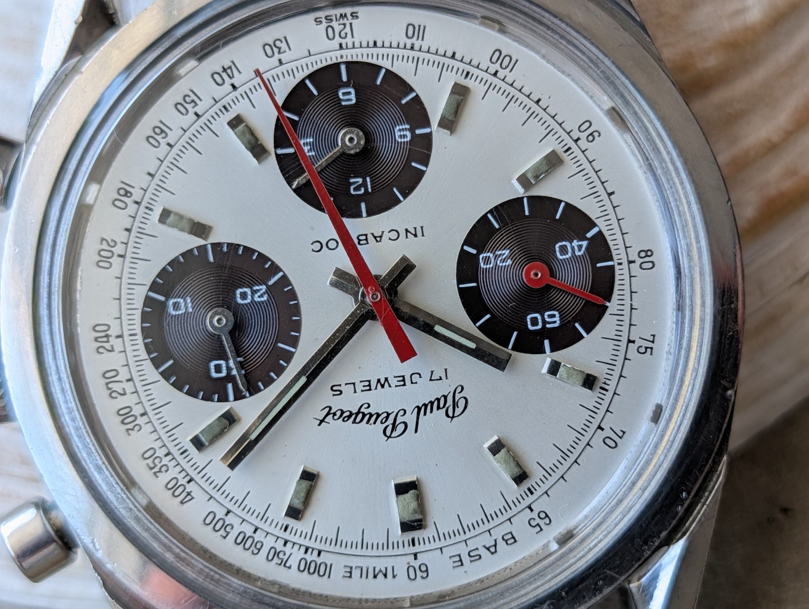 Vintage Paul Peugeot Three-Register Chronograph w/Warm Patina,Valjoux 7736 Mvmt