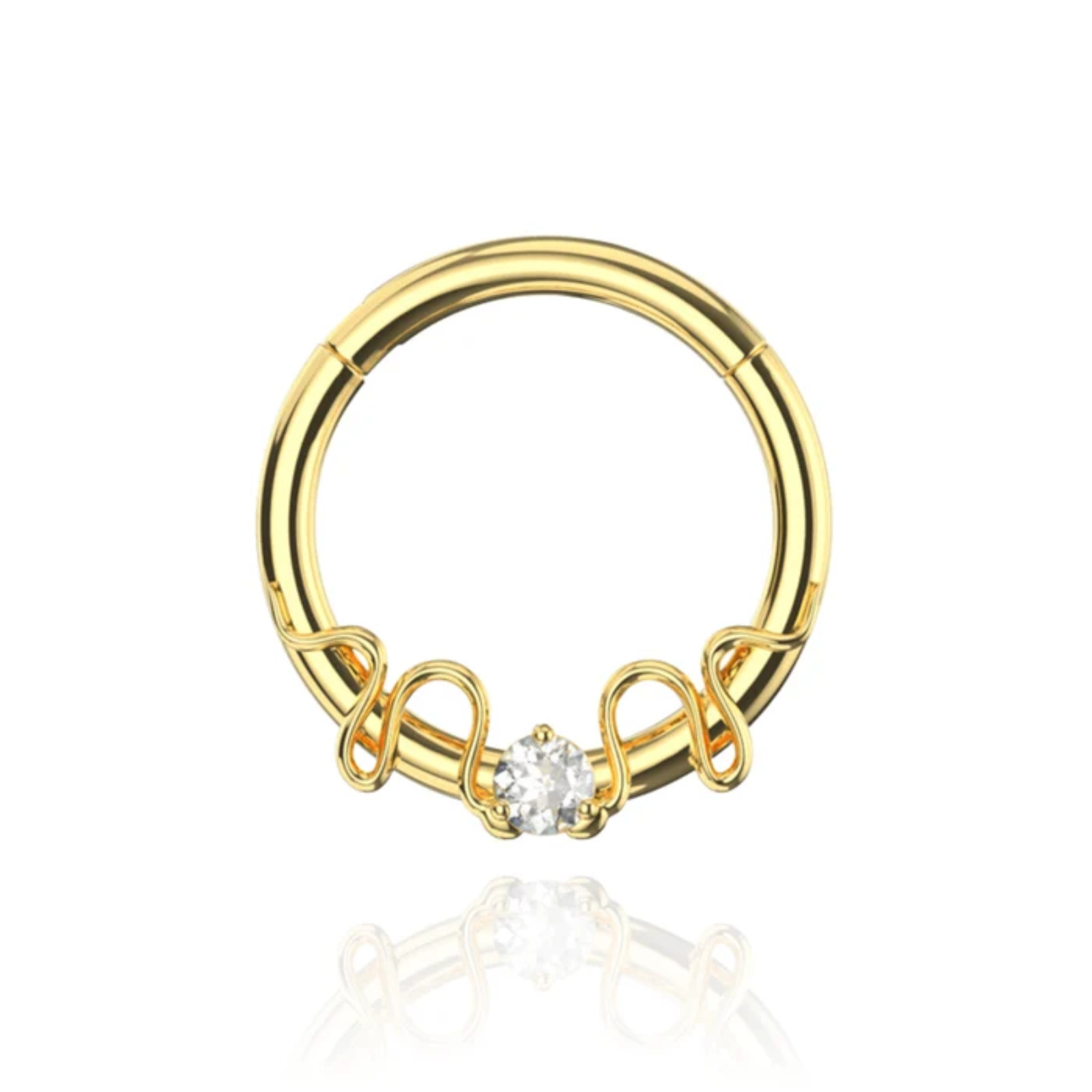 316L Surgical Steel Round CZ Duo Snake Hinged Segment Clicker Nose Septum Ring