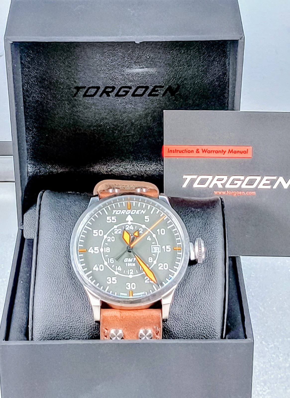 Torgoen T47 Jumbo Green Sapphire GMT Mens Watch – New!