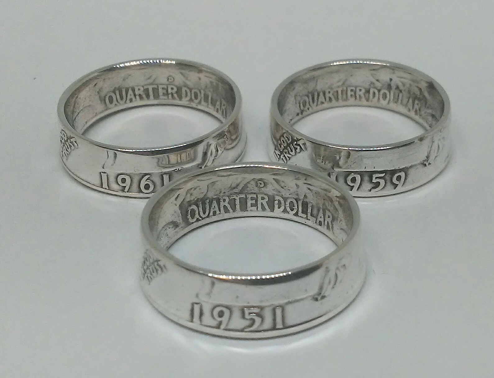 Coin ring handmade from US SILVER QUARTER 1940-1964 SIZES 4-8.5 pick year & size