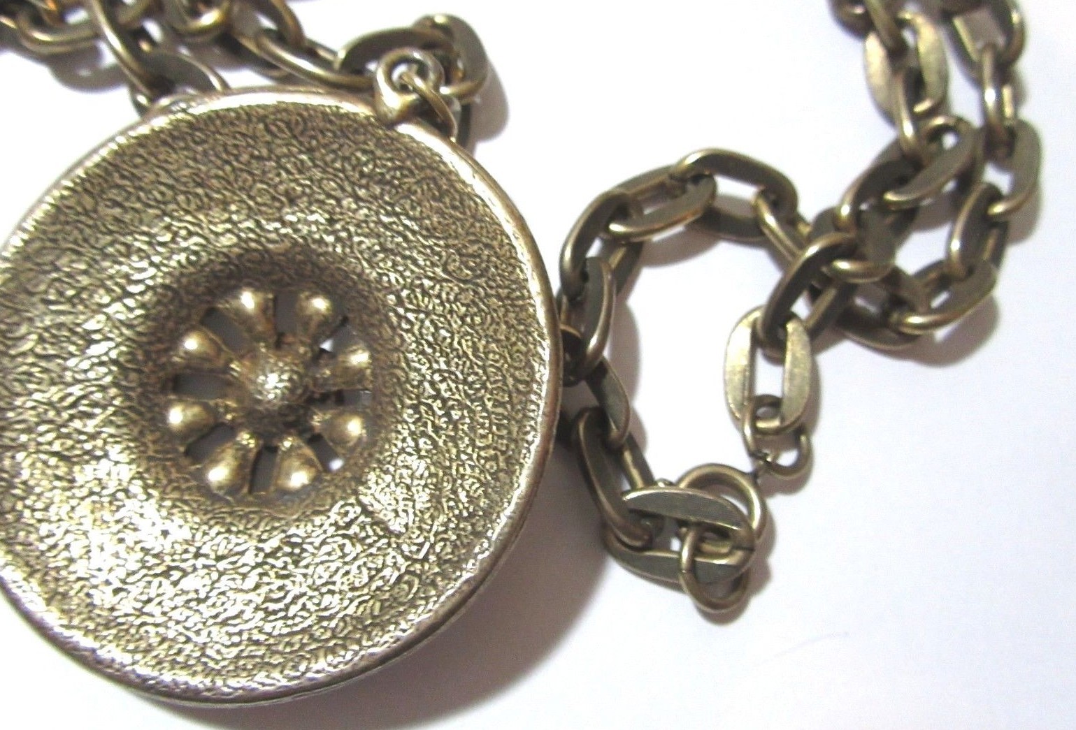 Fancy Pendant w White Blue and Red Stones Bronze Tone Vintage