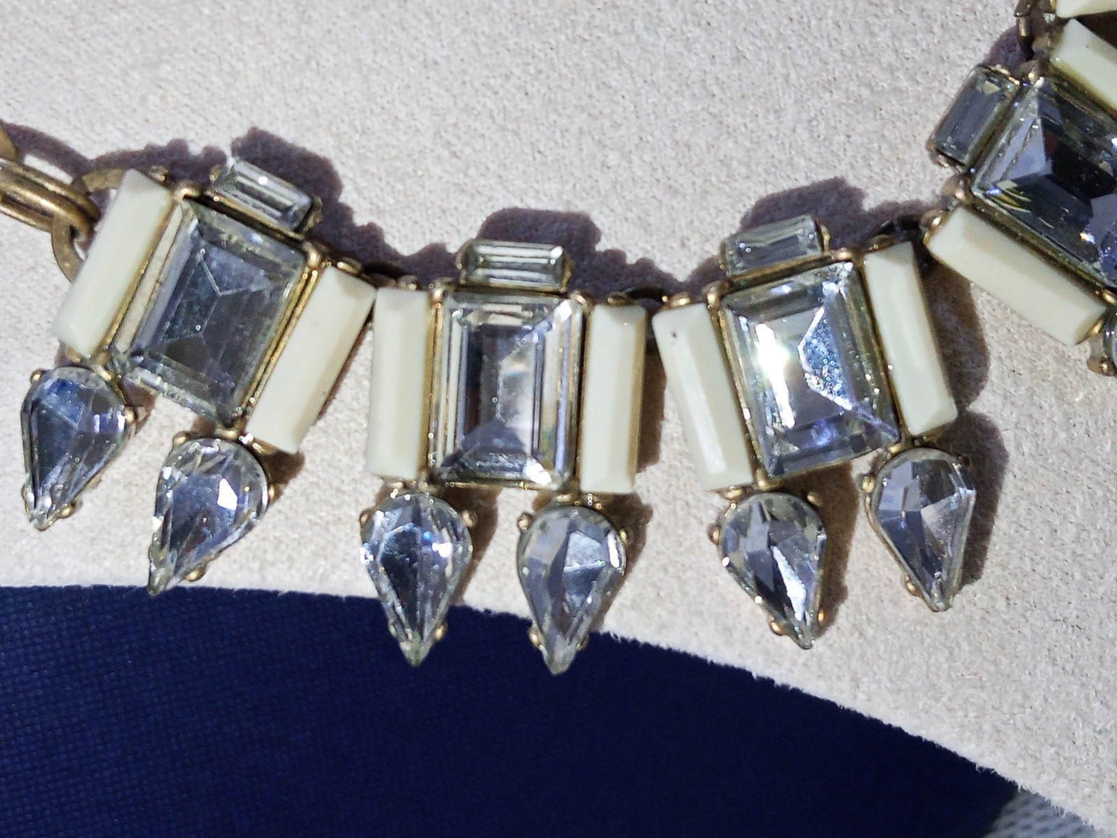 J. Crew Necklace, Faux Crystal and White Acrylic, Gold Tone Chain
