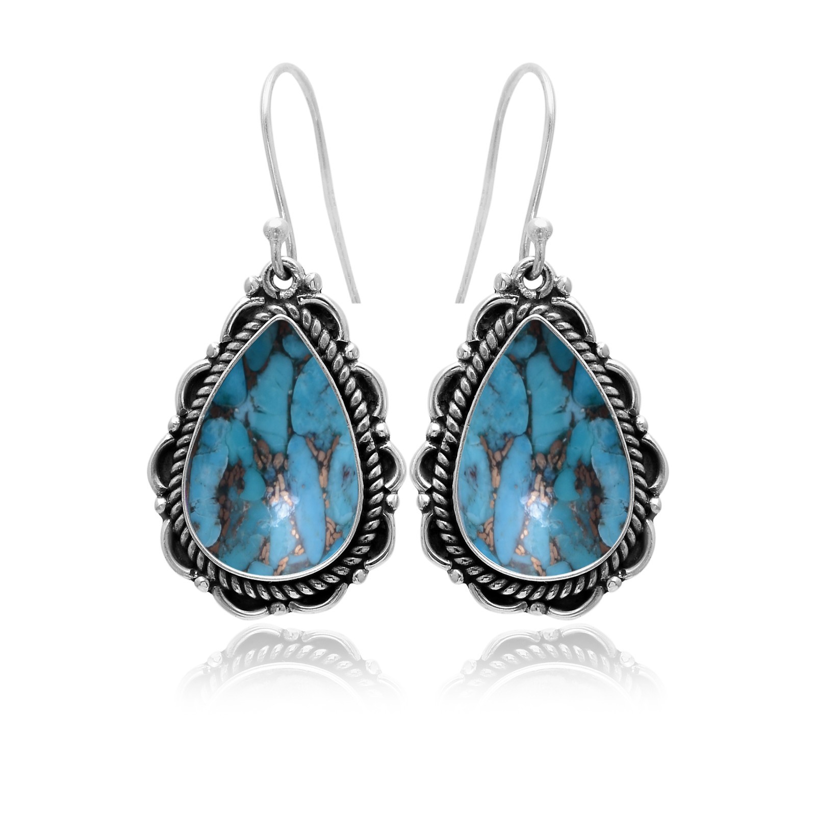 Turquoise Blue Copper Sterling Silver Earring For Women Unique Artisan Jewelry