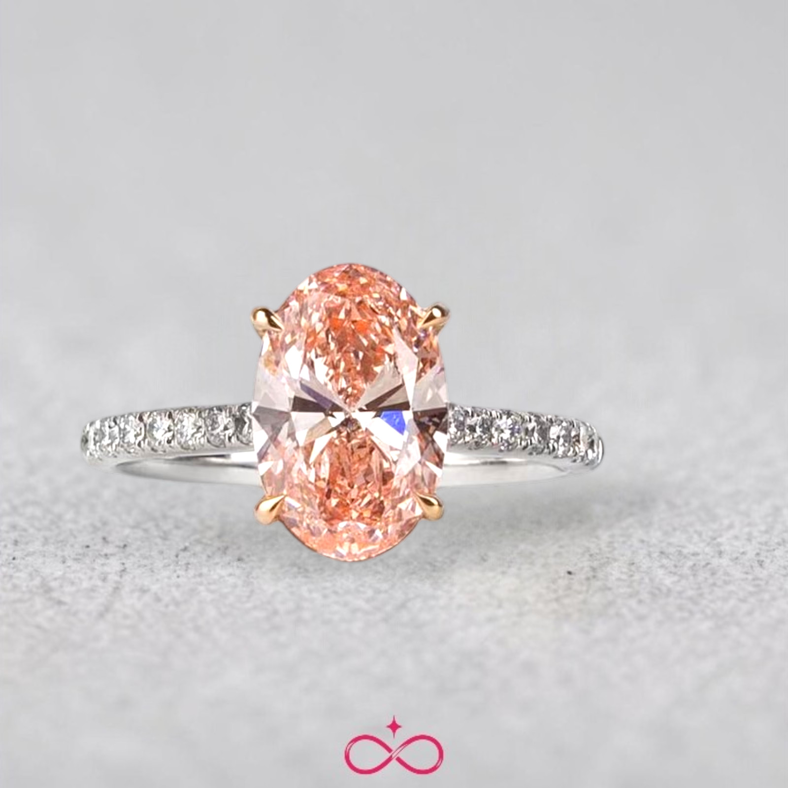 3.25 Ct Oval Cut Lab Grown Fancy Vivid Pink Diamond Wedding Ring 14k Multi Gold