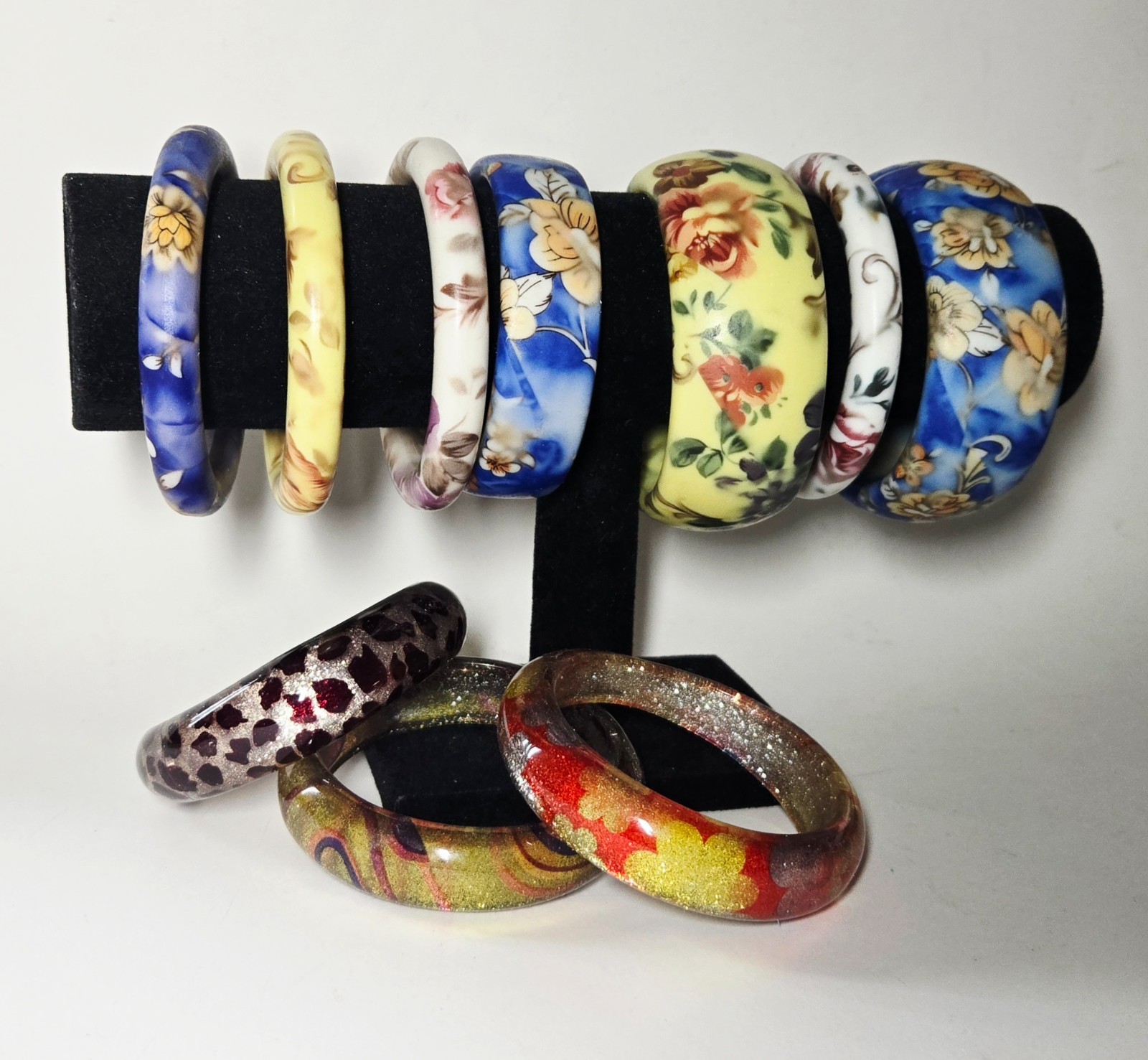 Wholesale Bangles Lot of 12 Resin Bangle Colorful Flower Print Stackable