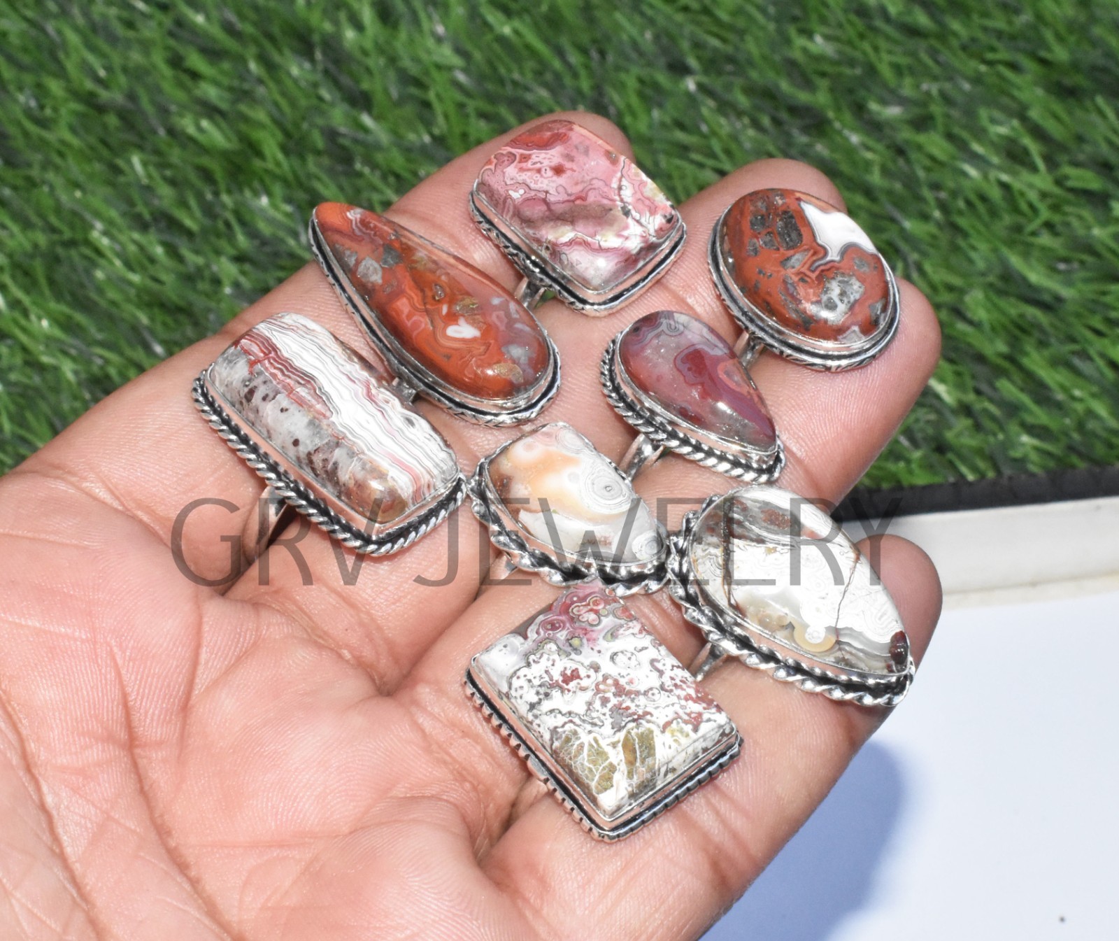 1-500 Pcs Crazy Lace Agate In Wholesale Rings Lot Bulk: Silver Plated Whr-79