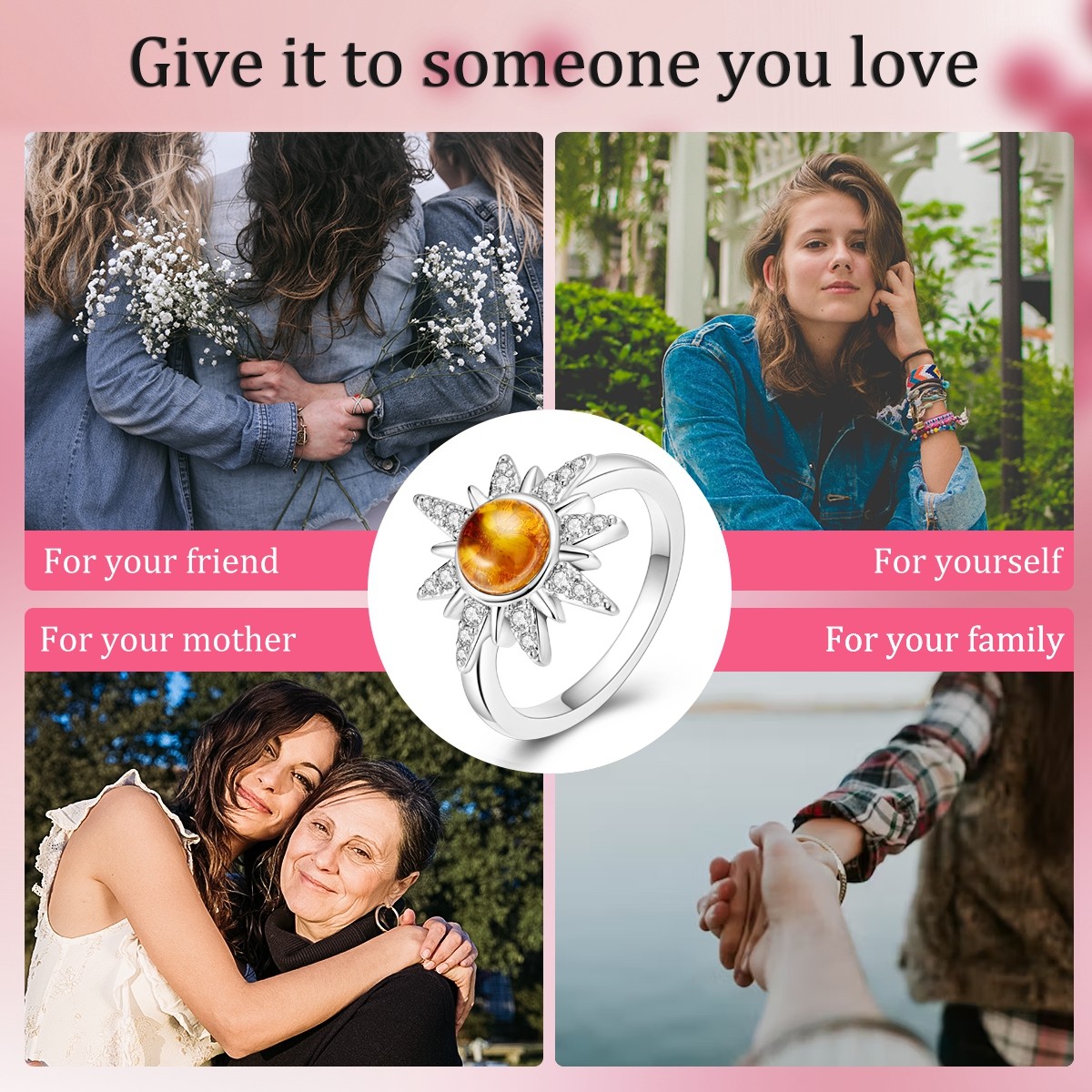 LAZA Original 925 Sterling Silver Shining Sun Finger Ring Clear CZ Women Jewelry