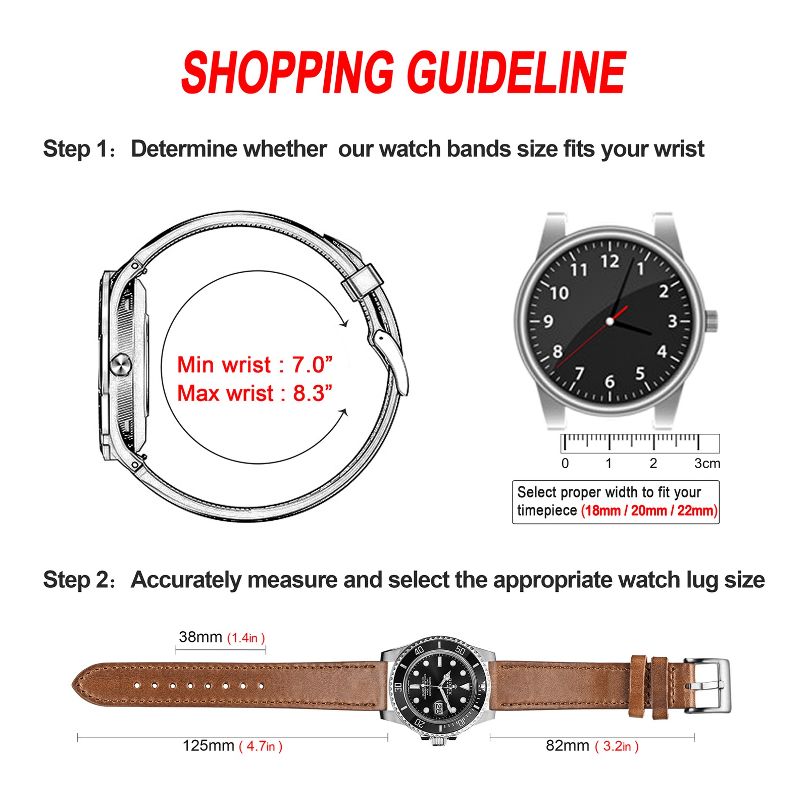 Horween Leather Watch Bands Quick Release Watch Strap for Men 18mm 20mm 22mm