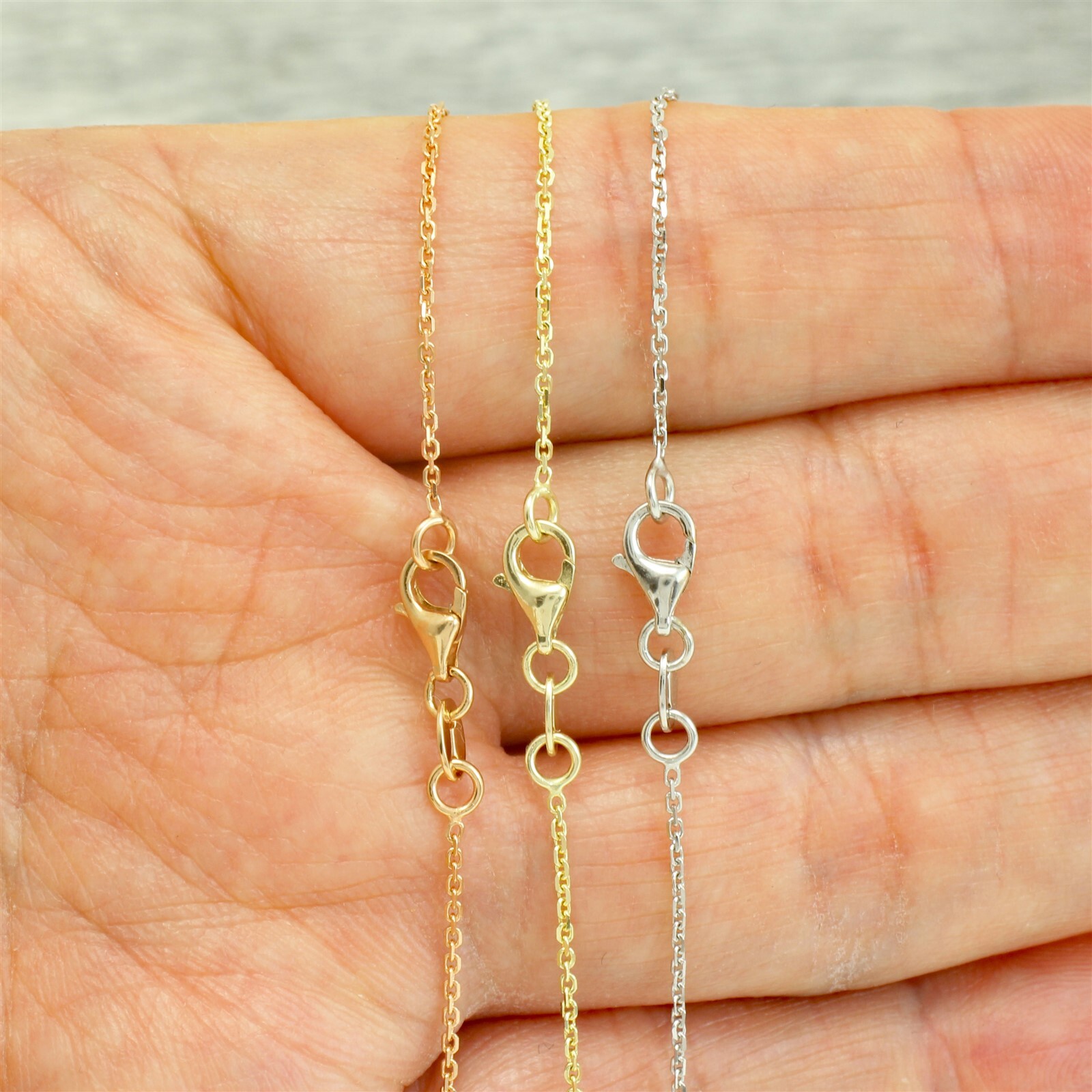 Guaranteed 10K or 14K Yellow White or Rose Gold 1mm Cable Rolo Chain Necklace