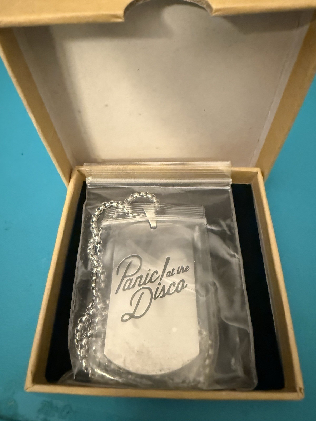 Silver- Toned Panic At The Disco Dog Tag Necklace Nib