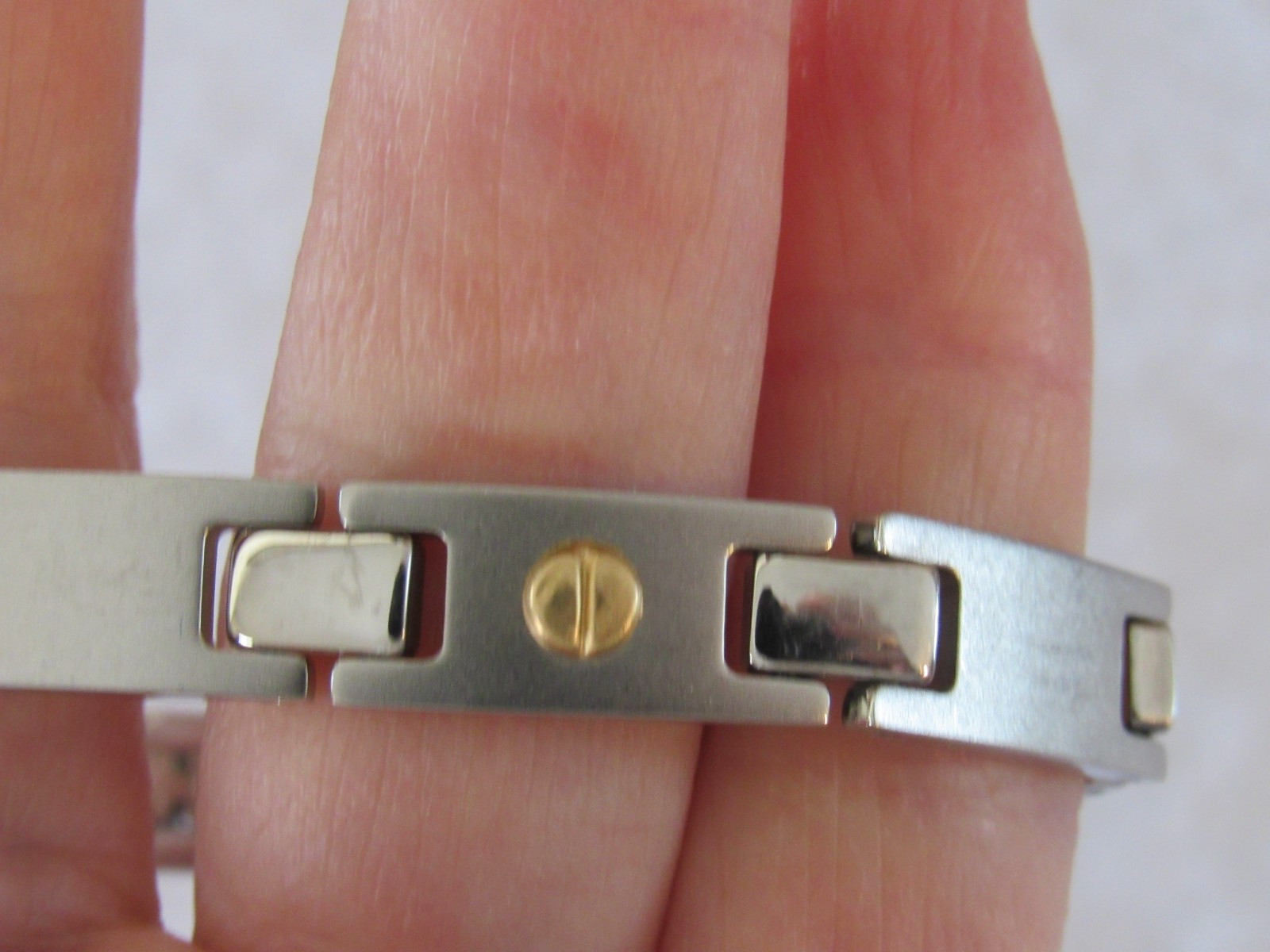 Vintage Men’s RCI 18K Gold & Brushed Stainless Steel Box Link Bracelet 8 1/4″