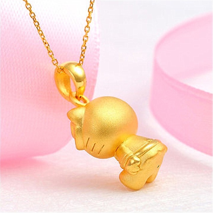 Gold Titanium Adorable 3D Star Hello Kitty Cat Kitten Pendant Chain Necklace