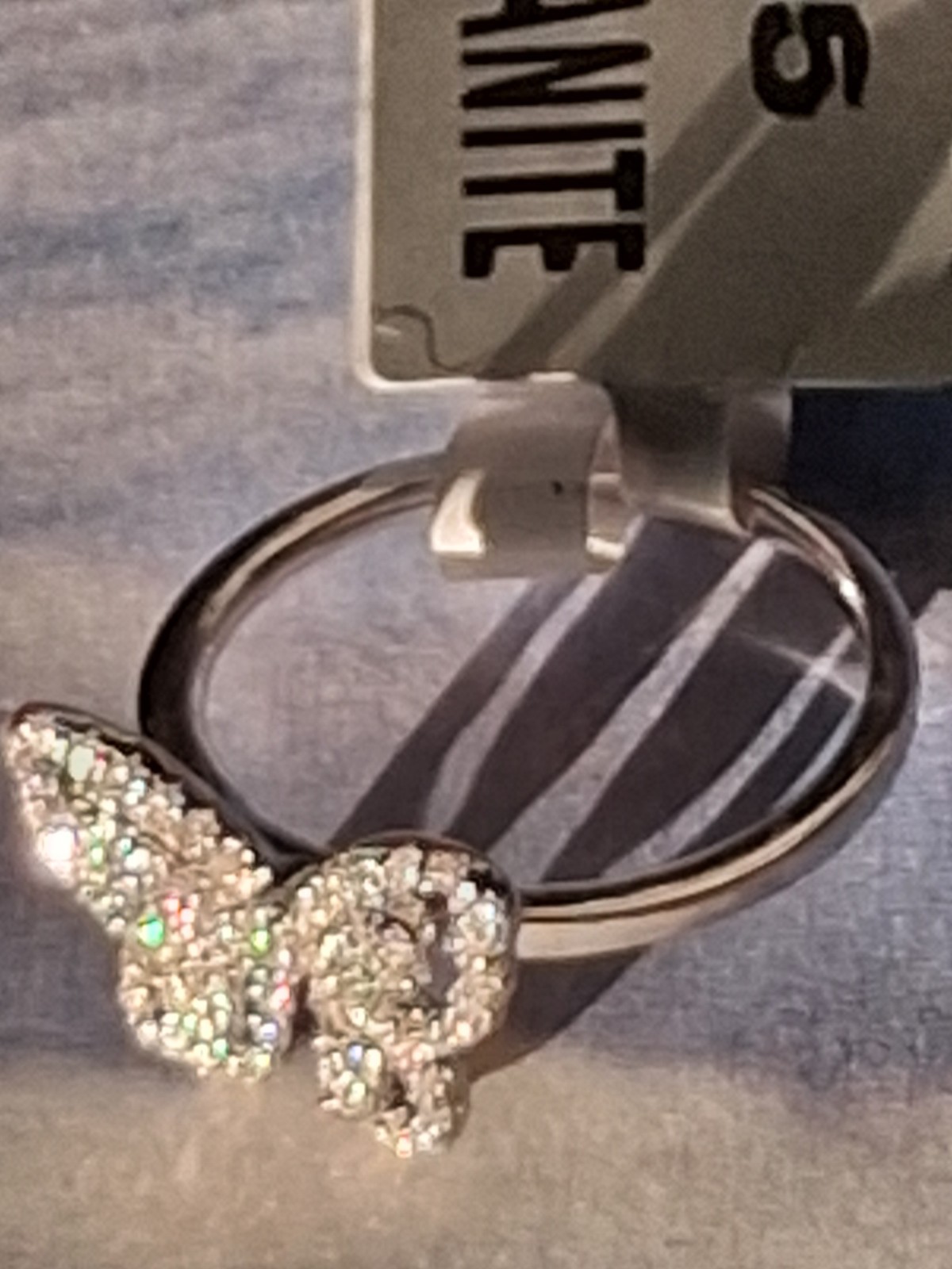 1ctw Moissanite Butterfly Ring In Rhodium Platinum Plate .925 Ster. Silv. Sz 6