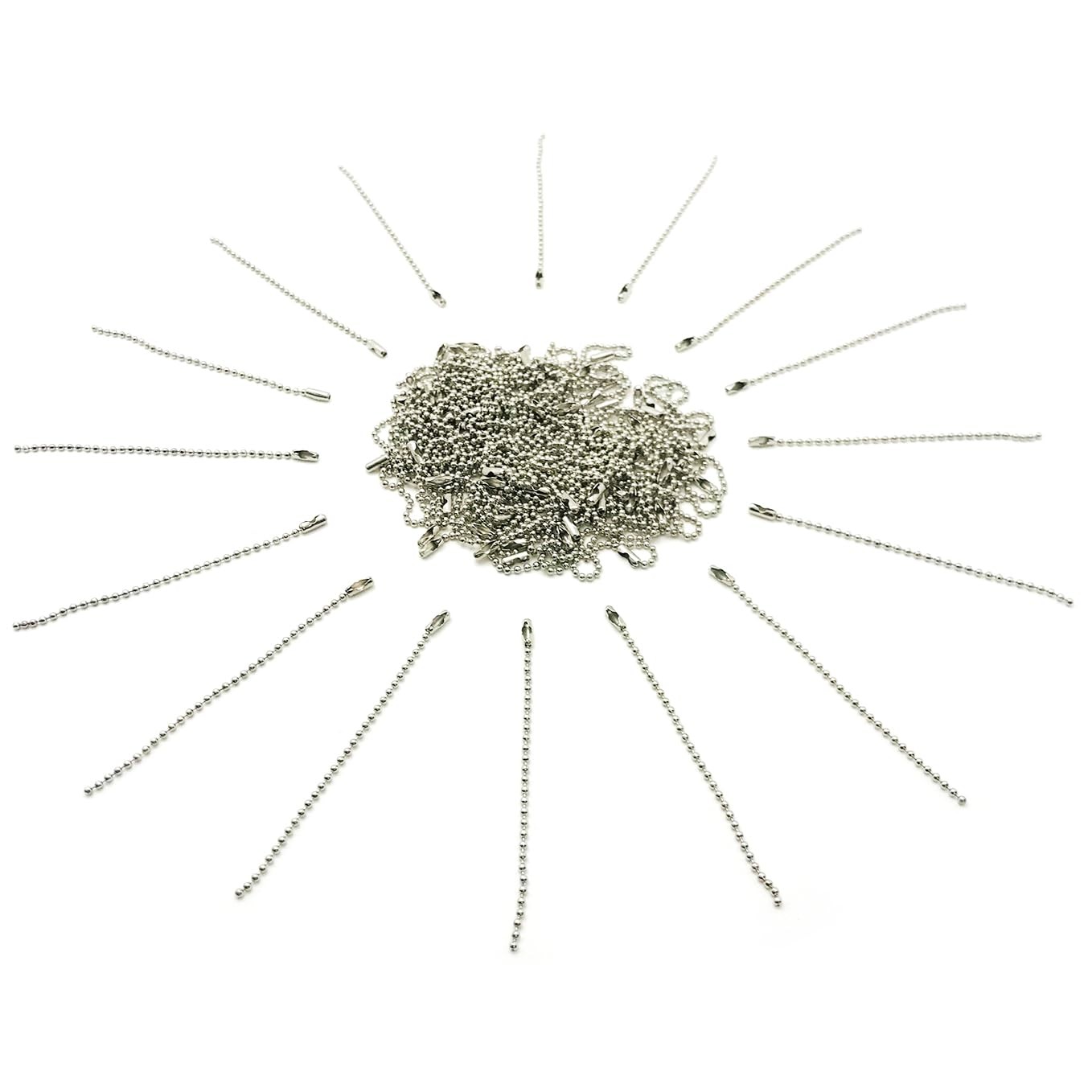 50-Pack 4-Inch Ball Chains with Connectors, 3.2mm Stainless Steel Beaded Chain f