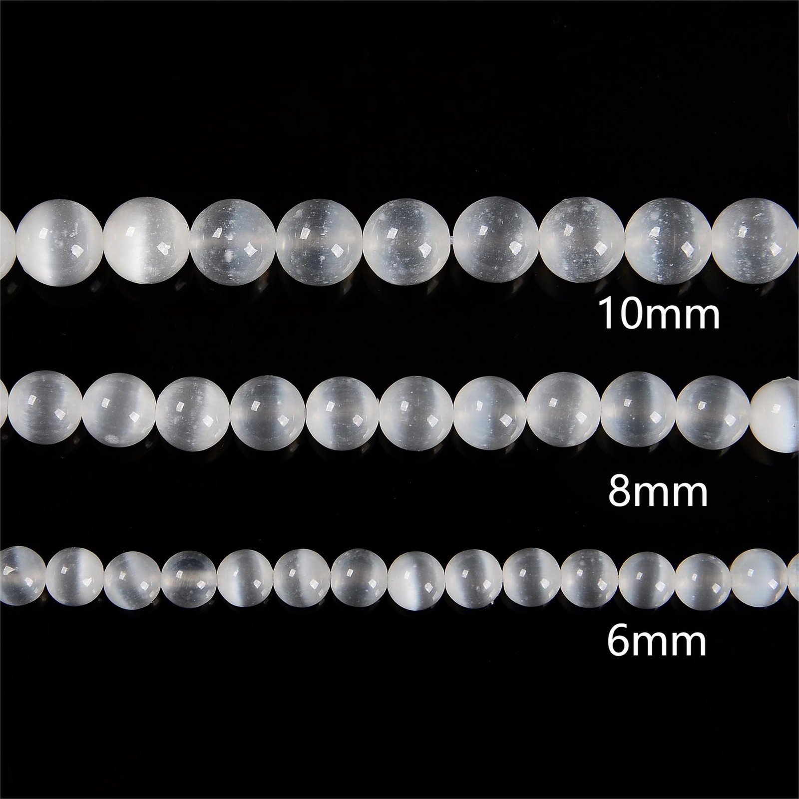 Natural Selenite Smooth Round Beads Size 6mm 8mm 10mm 12mm 16mm 18mm 15.5″Strand