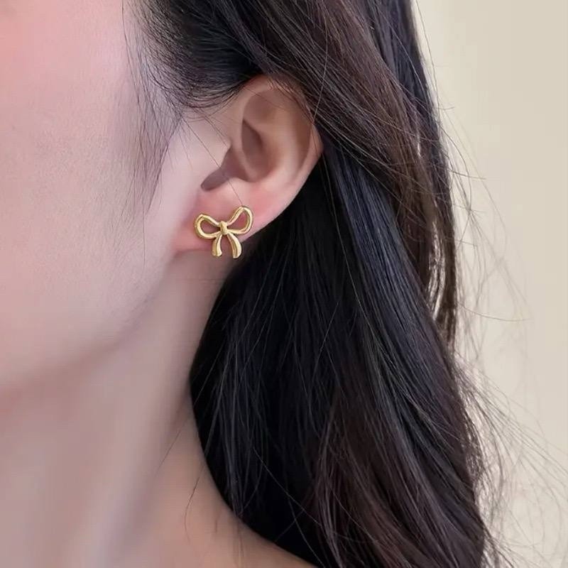 18K Gold-Plated Stainless Steel Bow Earrings (1.27 cm)