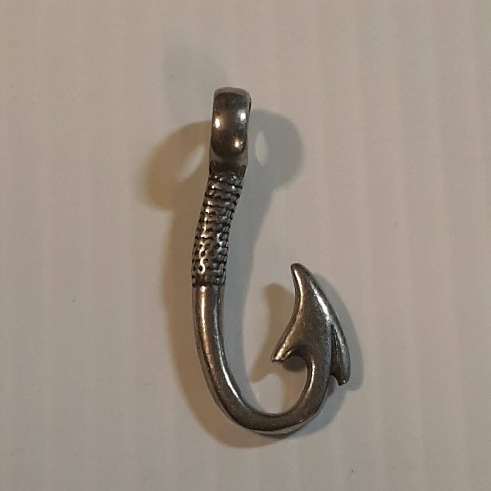 FISHING HOOK Pewter Pendant Charm / ROPE NECKLACE WITH COLOR BEADS
