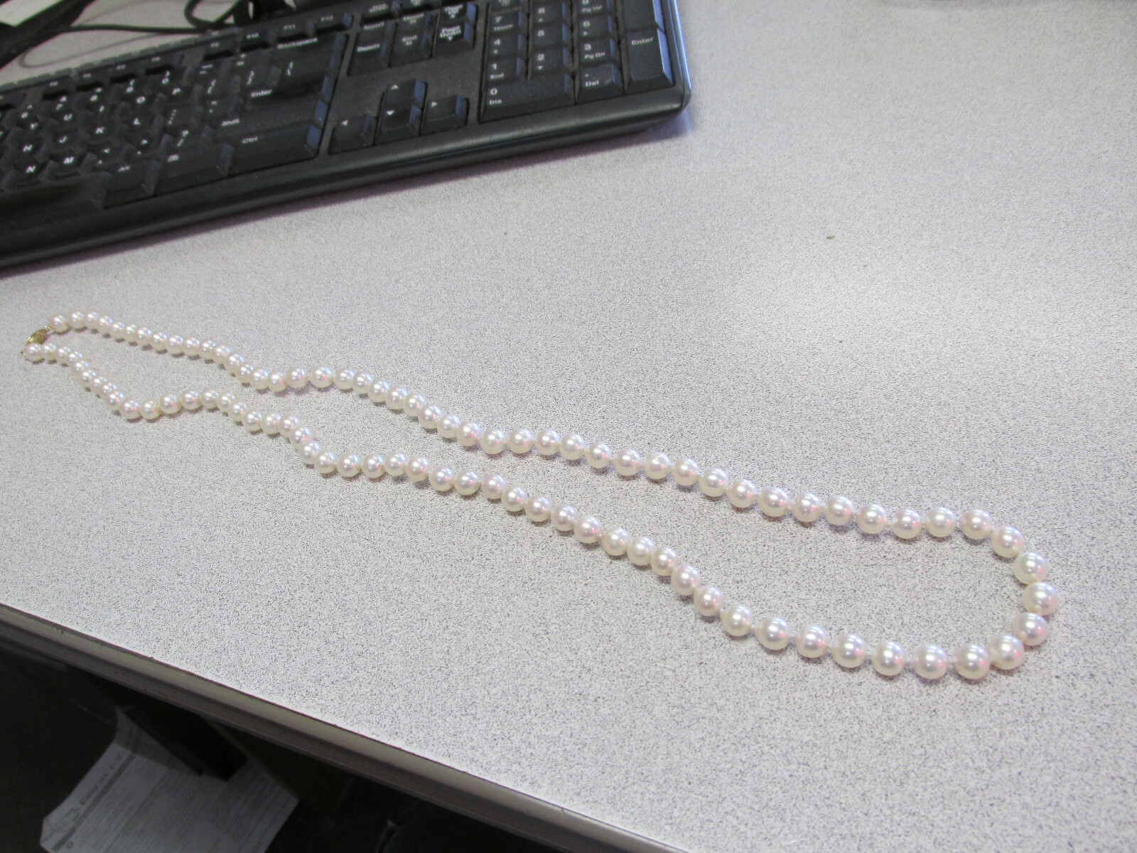 30 inch 7-7.5 mm Akoya Pearl Necklace Knotted on Silk with 14k Clasp MAKE OFFER