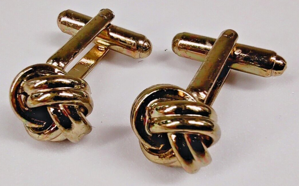Vintage Love Knot Cufflinks Gold Tone Small 3/8″ Weave Twisted Retro Simple