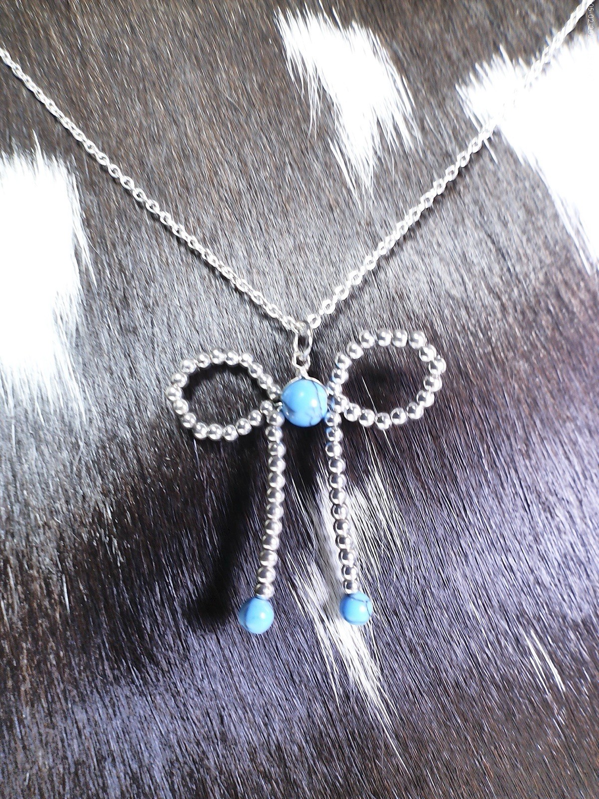 925 Sterling Silver Western Bow Necklace Turquoise Cowgirl Bow Pendant Necklace