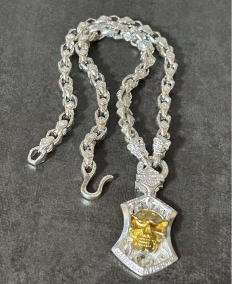 Skull Shield Necklace, S925 Stamped, Approx. 175, Heavyweight, Biker Style,