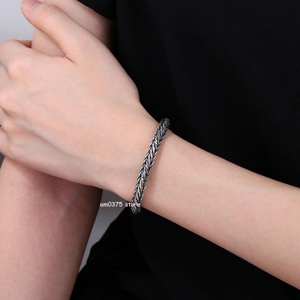 Real S925 Sterling Silver Women Man’s 5mm Weave Twist Rope Wheat Link Bracelet
