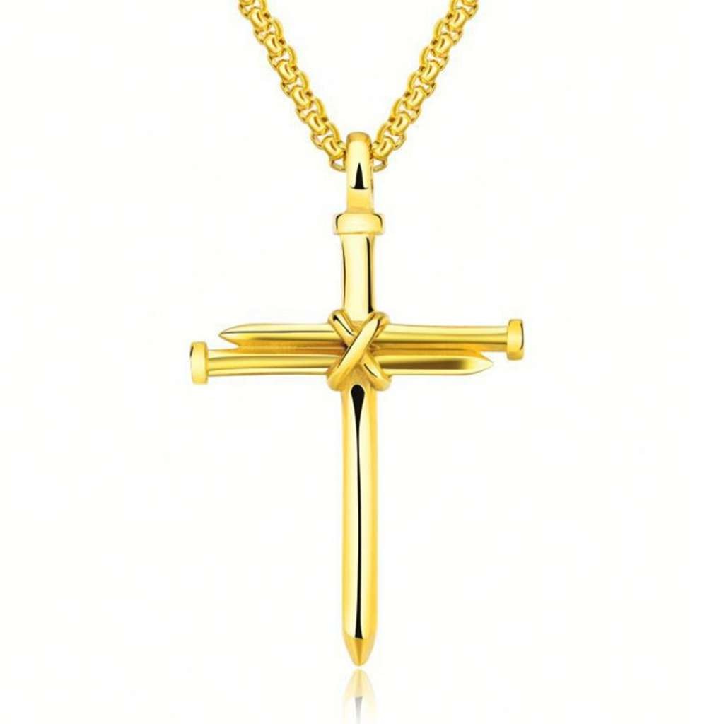 Mens Nail Cross Pendant Necklace Chain Gold/Silver/Black Stainless Steel Christ