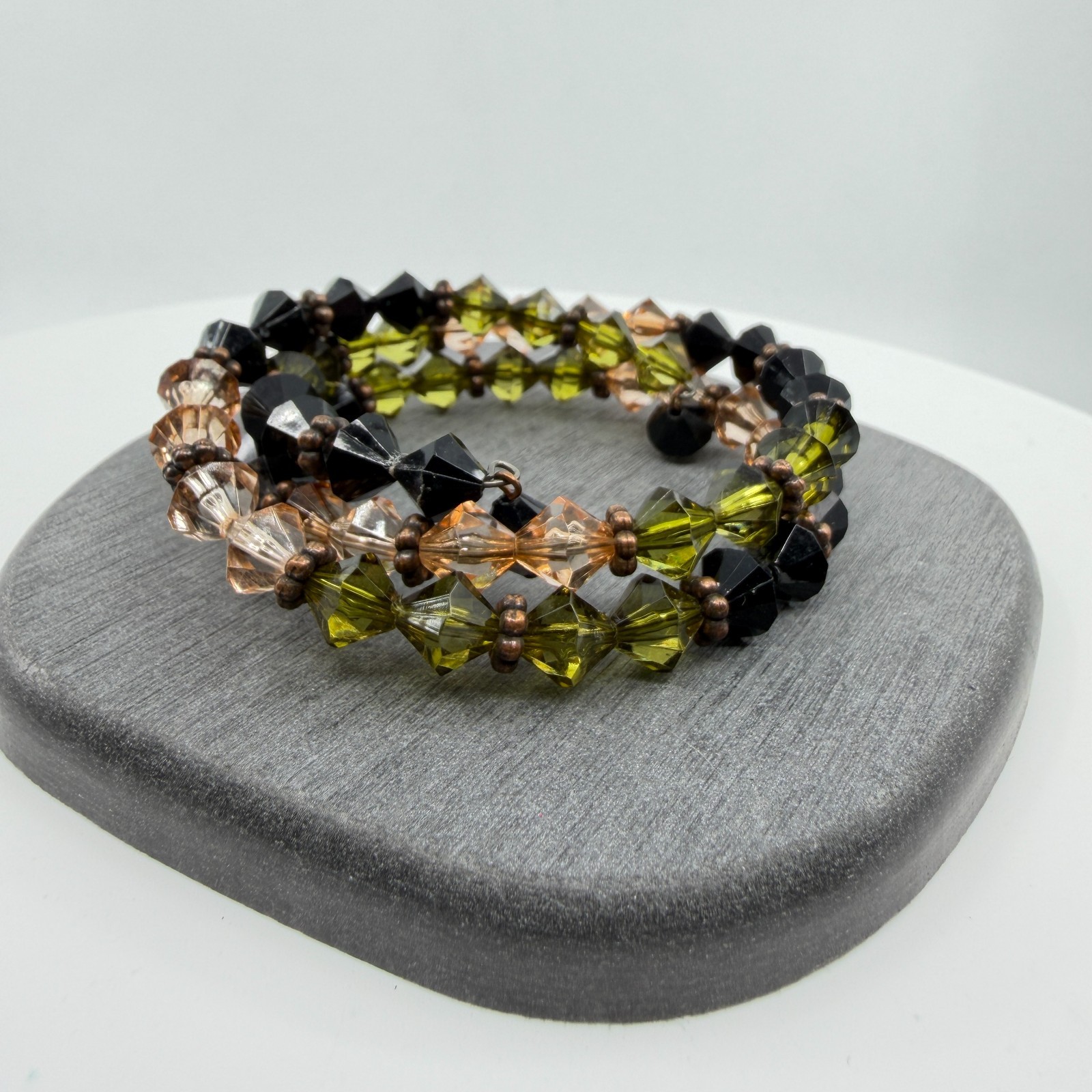 Statement Olive Black Crystal Coil Bracelet Boho Multi Strand Layering Gift Idea