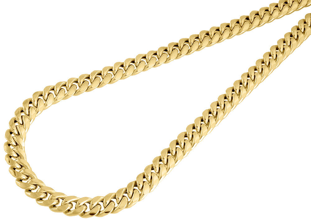 10K Yellow Gold Semi Hollow 7.5 MM Miami Cuban Link Necklace Chain 24 – 40 inch