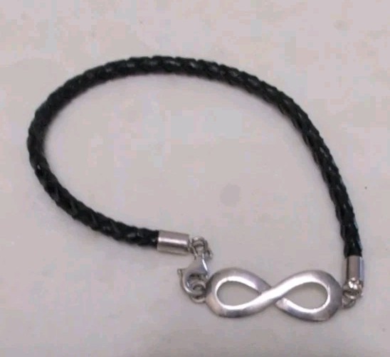 STERLING SILVER 925 INFINITY BRACELET BRAIDED LEATHER BAND 7 1/4″