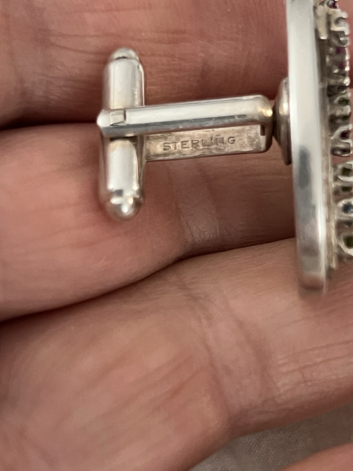 VINTAGE STERLING SILVER LARGE CUFFLINKS MULTI-STONE CROSSES DECORATION 36.3G