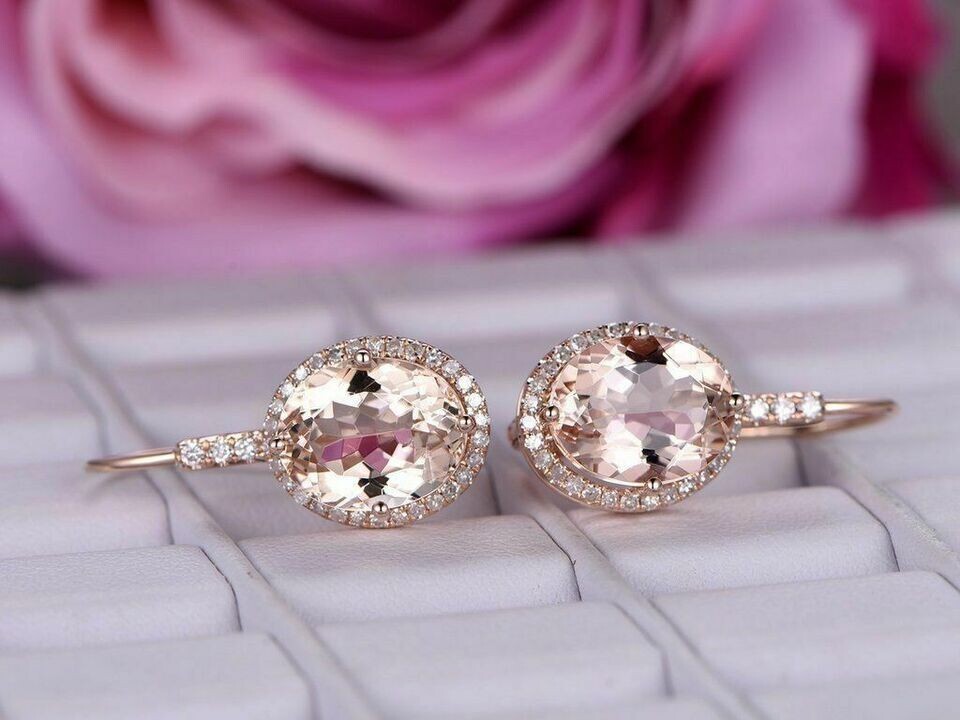 4Ct Morganite Lab-Created Diamond Drop/Dangle Earrings Solid 14K Rose Gold Over