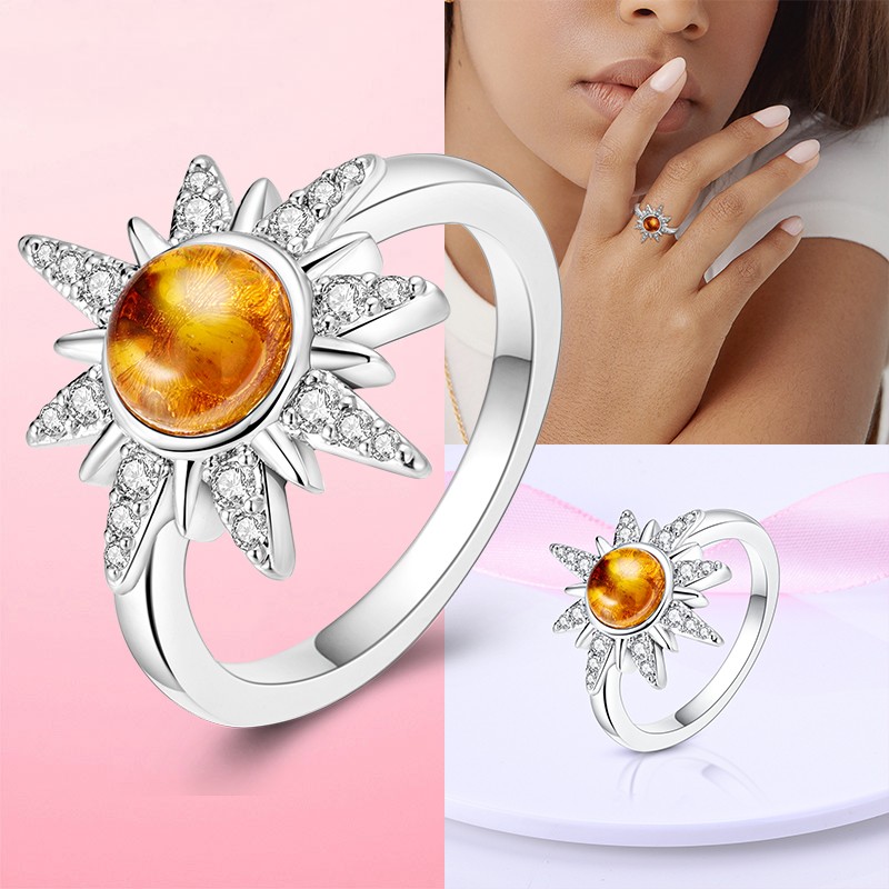 LAZA Original 925 Sterling Silver Shining Sun Finger Ring Clear CZ Women Jewelry