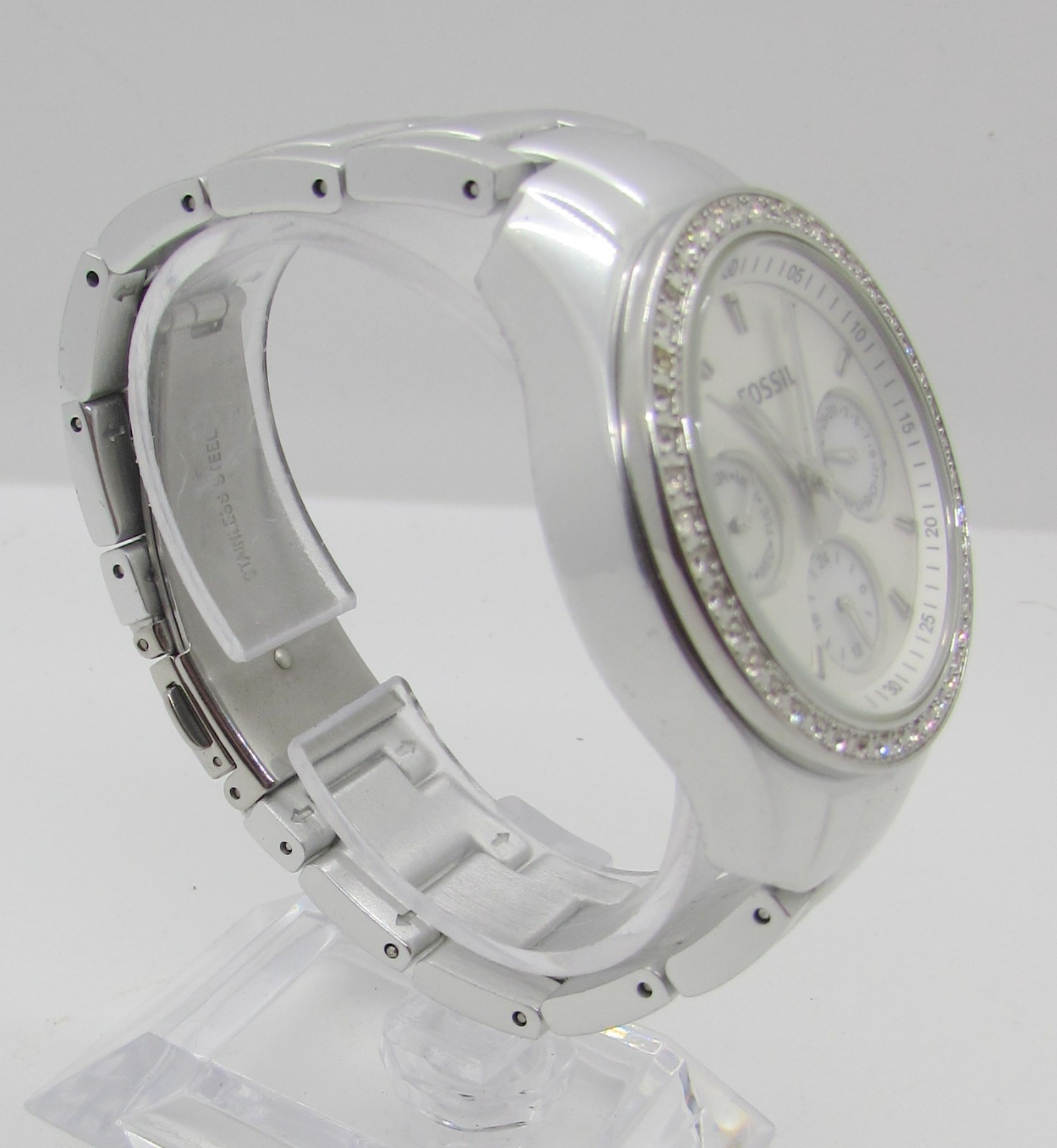 FOSSIL ES-2947 ALUMINUM WHITE CHRONOGRAPH QUARTZ 37MM WRIST WATCH