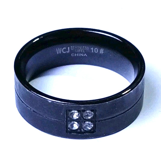 Zirconia Stainless Steel Ring Inside Polished Wedding Band Black Size 10