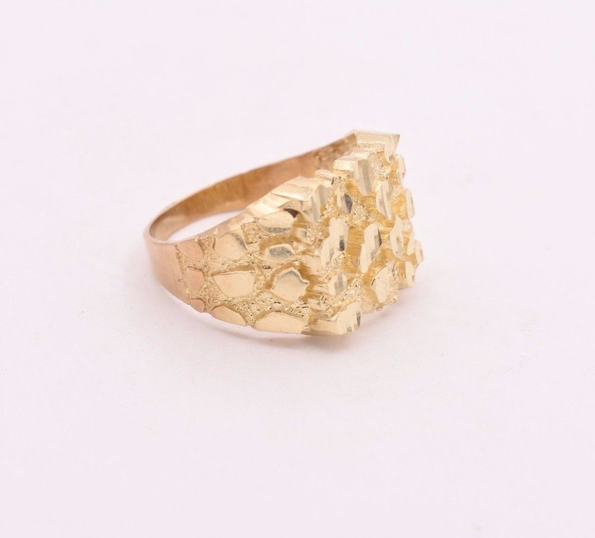 Mens Large Nugget Square Ring Real Solid 10K Yellow Gold ALL SIZES