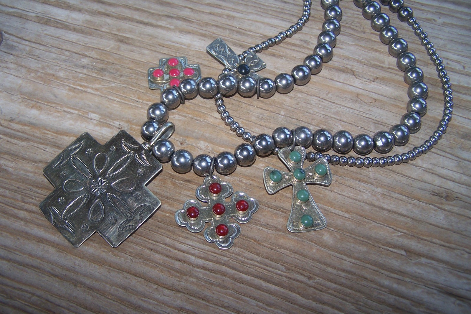 SISSIE AND ME Western Beaded Silver Turquoise Cross Charm Treasure Necklace