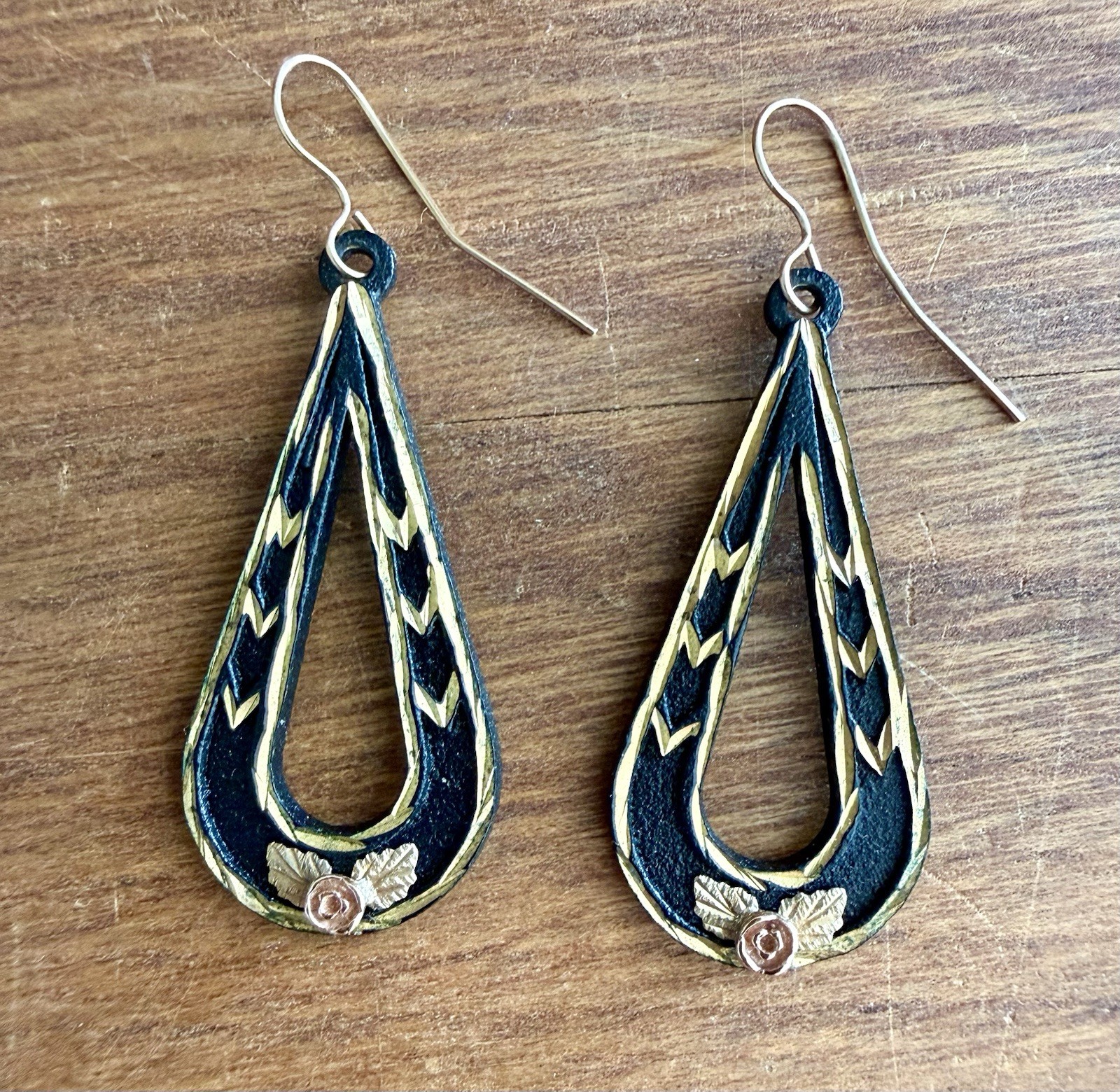 Landstrom’s 10k Teardrop Earrings Black Hills Gold Powder Coated