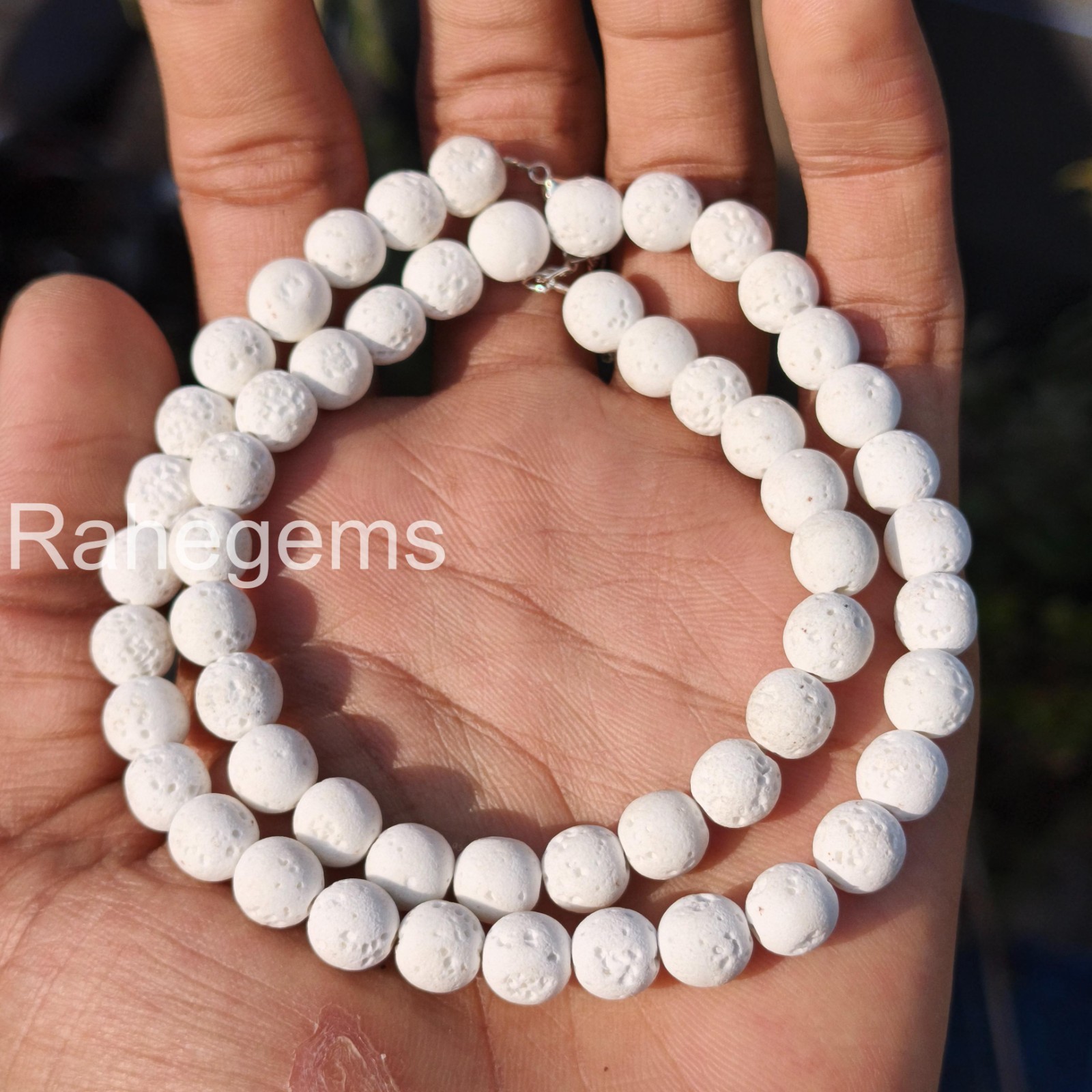 White Lava Beaded Minimalist Necklace, 8mm Round Faceted Jewelry, Essential Oil