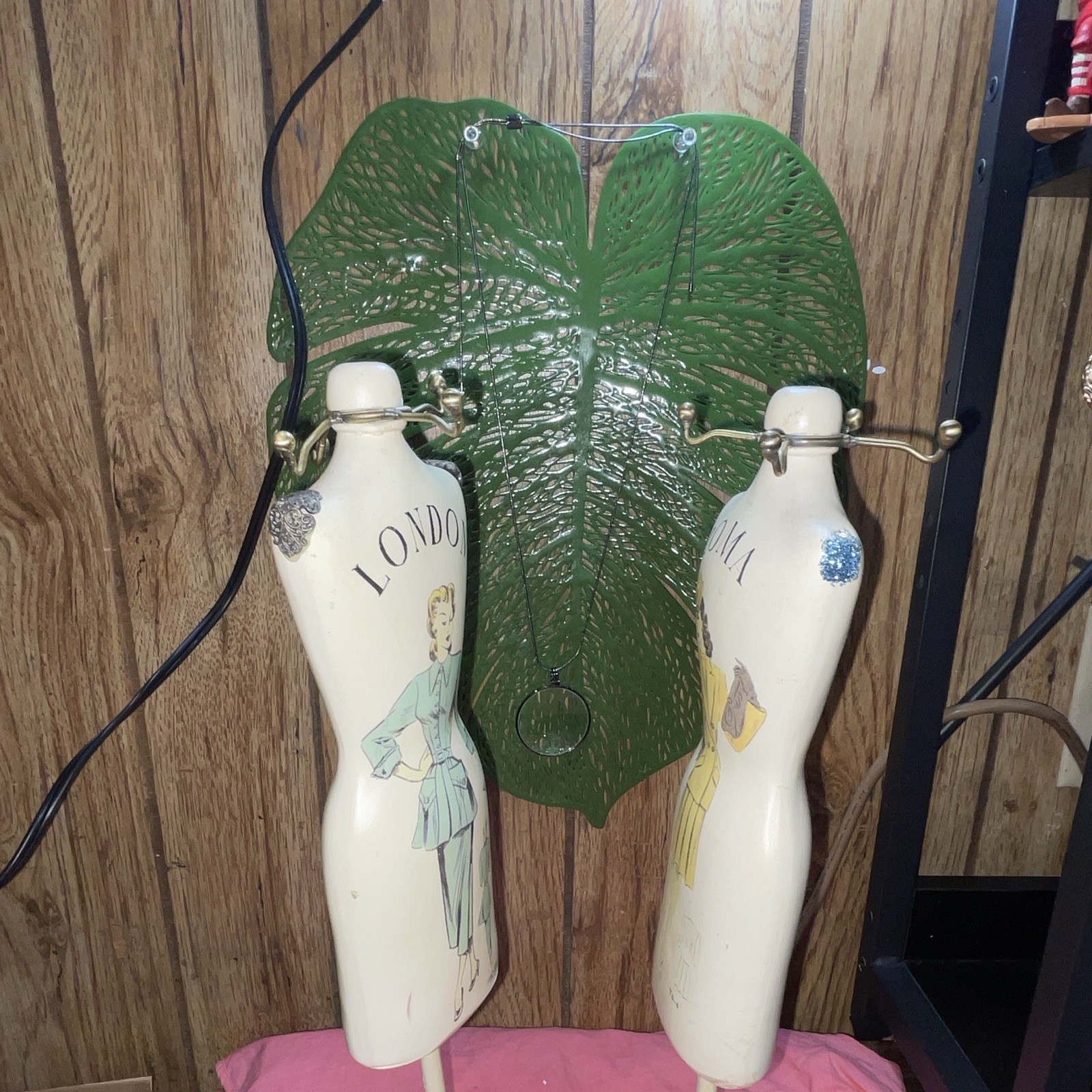 2-Piece Dress Form Jewelry Stand Set, Ivory Metal Hanging for Necklace Bracelet
